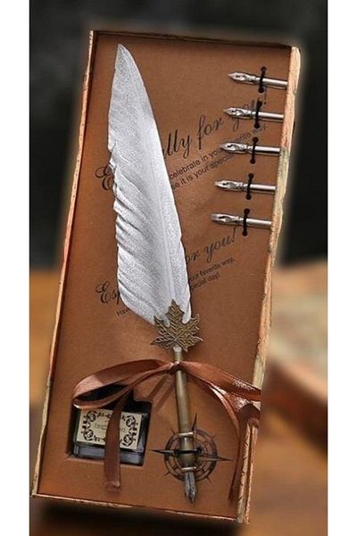 Taytek Gift Crowned Original Feather Dip Pen Set Wine Feather Pen