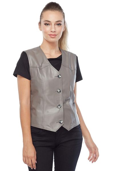 Deriza Genuine Leather Women's Leather Vest Taupe