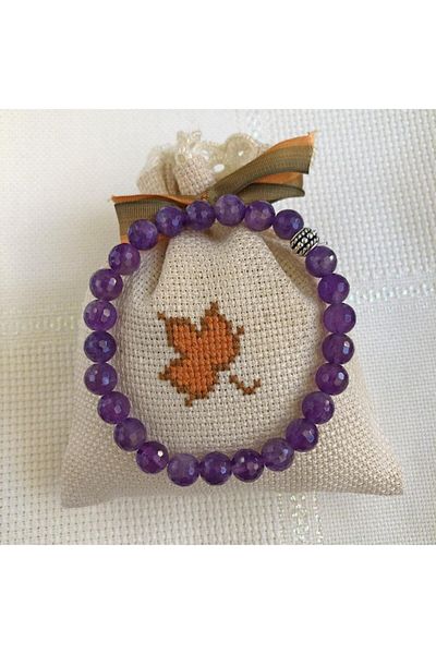 ByKolyeucum Purple 8 Mm Facet Globe Cut Amethyst Stone Natural Stone Bracelet - Klcbl0071