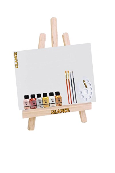 GLANCE Mini Şövale 25x35 Cm Tuval 4'lü Fırça Seti Artdeco 6x75 Ml Metalik Akrilik Set