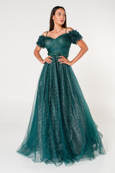 SpringStore Emerald Rope Strap Off Shoulder Evening Dress