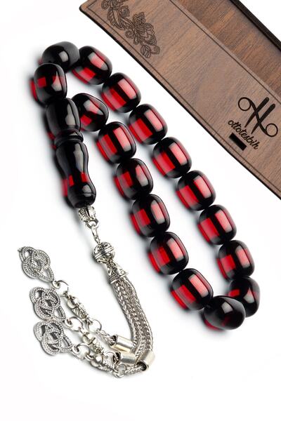 OTTOTESBİH Mărgele de rugăciune pentru bărbați, 11x14 mm, cu parfum de rubin roșu, din chihlimbar, Efe Tesbihi