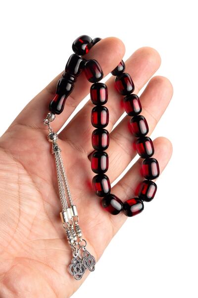 OTTOTESBİH Mărgele de rugăciune pentru bărbați, 11x14 mm, cu parfum de rubin roșu, din chihlimbar, Efe Tesbihi