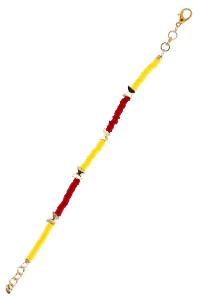 LABALABA Women's Gold Color Butterfly Charm Detailed Yellow & Red Color Fimo Bracelet