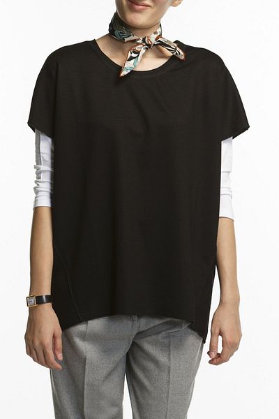 BASIC&CO Coco Black Oversize Short Sleeve Viscose Blouse
