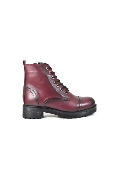 Beety 611 Genuine Leather Claret Red Zippered Women's Boots