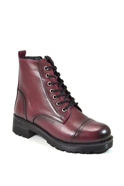 Beety 611 Genuine Leather Claret Red Zippered Women's Boots