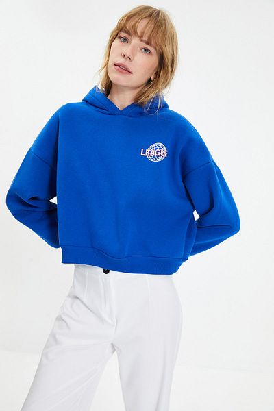 Trendyol Collection Світшот Saks з детальним принтом на спині з капюшоном з товстого флісу TWOAW22SW0711