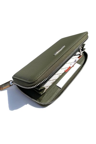 Eminsa Green Genuine Leather Women's Wallet with Hand Holder