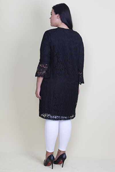 Şans Γυναικείο μεγάλου μεγέθους σακάκι δαντέλα με μαύρη γραμμή με λεπτομέρεια από φλάντζα στα μανίκια 65n27894