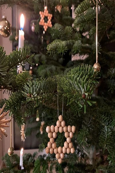 Emtory Home 5 bucăți de ornament pentru brad de Anul Nou cu stea din mărgele din lemn (12 cm)