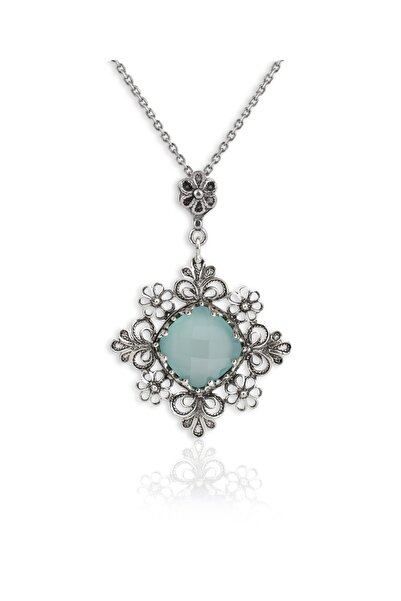 Filigran Silver 925 Ayar Gümüş Otantik El Işçiliği Telkari Doğal Aqua Kalsedo...