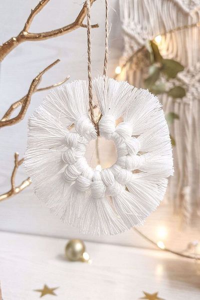 Emtory Home Διακοσμητικό Λευκό Μακραμέ Snowstorm Στολίδι τοίχου & δέντρου