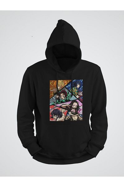 karikatürstore Demon Slayer Anime Printed Hooded Sweatshirt