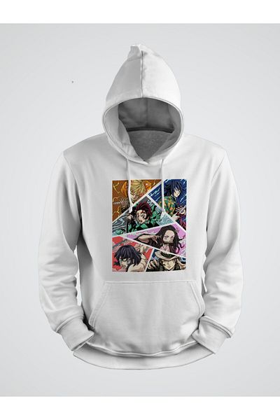karikatürstore Demon Slayer Anime Printed Hooded Sweatshirt