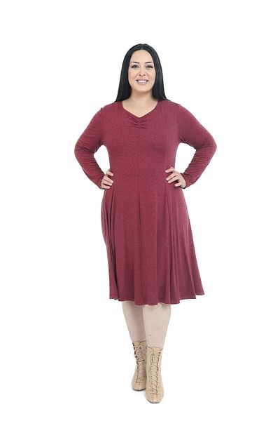 DISENTIS MODEST Rochie evazată midi din viscoză din lână cu decolteu în V