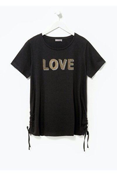 Kübra Tekstil Tricou negru cu imprimeu Copper Love de mărime mare