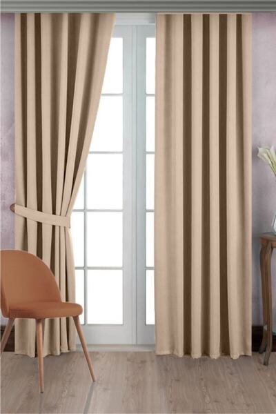 ISSA PERDE Taç Issa Blackout Karartma Termal Bej Fon Perde Tek Kanat