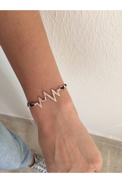 ACCESSORIES WORLD Zirkon Taşlı Rose Renk Asansörlü Siyah Ip Bileklik