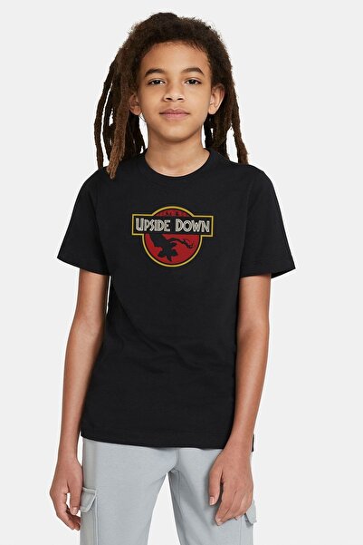 QIVI Unisex dečje crne majice Stranger Things Upside Down Štampano T-shirt