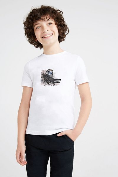 QIVI Tricou cu ilustrație alb unisex pentru copii