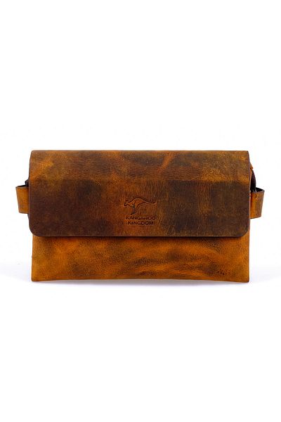 KANGAROO KINGDOM Men's Handheld Portfolio Clutch Bag Genuine Calf Leather Crazy Horse Open Tan 9288-zat