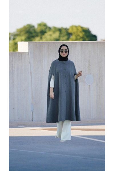 CNG MODA Hijab Gray Stamp Cloak Poncho
