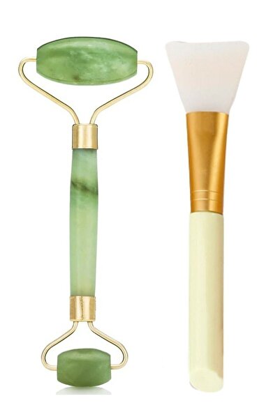 QNİAY Новий набір з 2 предметів Jade Roller Двосторонній нефритовий камінь | Пензель для нанесення маски Набір для догляду за шкірою обличчя