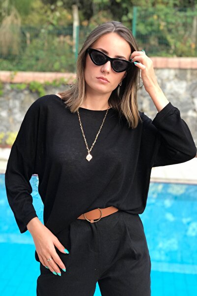 novon Πλεκτή μπλούζα με λαιμόκοψη 100% βισκόζη, χαλαρή εφαρμογή