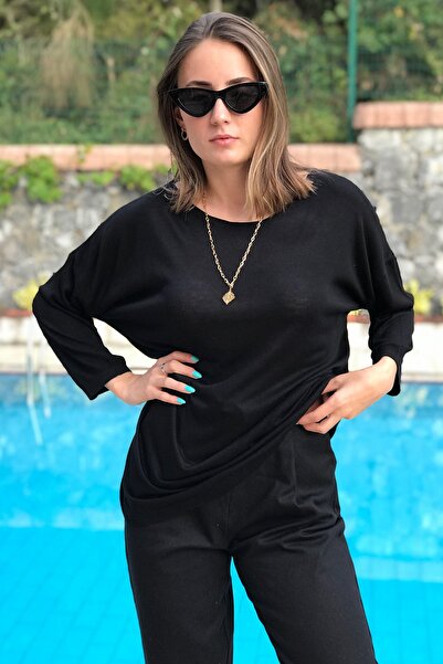 novon Πλεκτή μπλούζα με λαιμόκοψη 100% βισκόζη, χαλαρή εφαρμογή