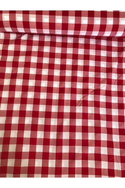 BELMODMODA Red White Large Plaid Checked Zephyr Fabric