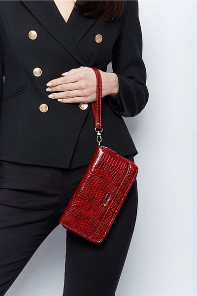 Aka Deri 430 Crocodile Genuine Leather Women's Wallet Red
