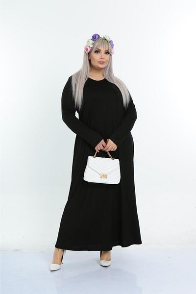 Mezura Black Plus Size Long Sleeve Viscose Combed Cotton Hijab Suitable Long Dress