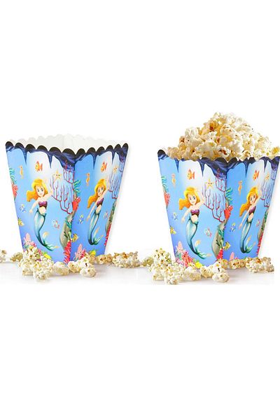 Parti dolabı 8 Pack Mermaid Mermaid Crab and Fish Model Popcorn Box (Corn, Chips Box)