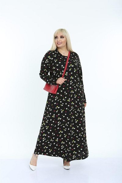 Mezura Women's Plus Size Long Sleeve Viscose Combed Cotton Hijab Suitable Long Dress