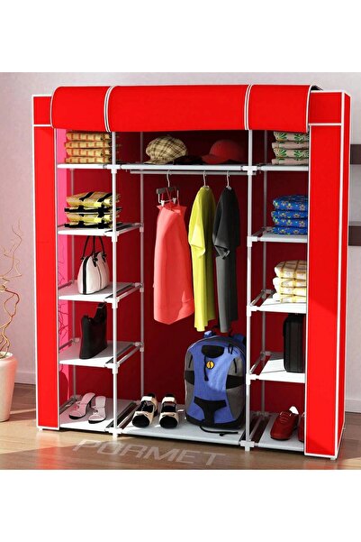 PORMET Çelik Profilli Kırmızı Renk Bez Dolap, Kumaş Gardırop