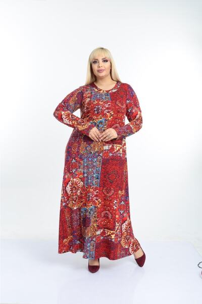 Mezura Women's Plus Size Long Sleeve Viscose Combed Cotton Hijab Suitable Long Dress