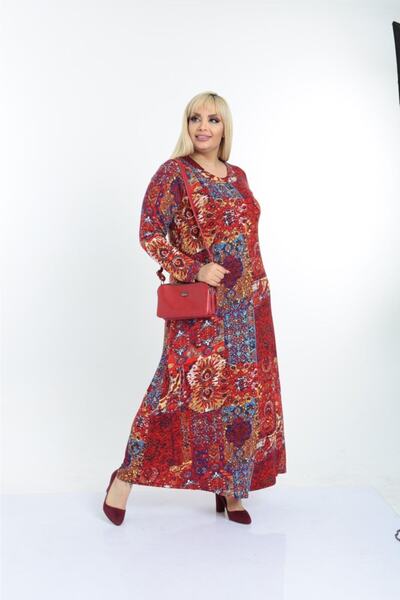 Mezura Women's Plus Size Long Sleeve Viscose Combed Cotton Hijab Suitable Long Dress