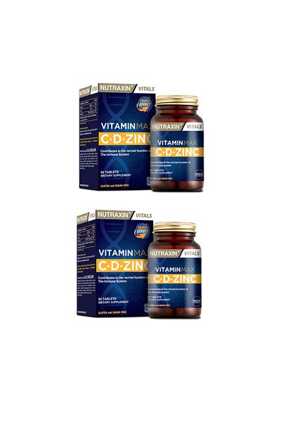 Nutraxin Vitamin Max - Vitamin C and D and Zinc Supplement 60 Tablets X2 Pieces