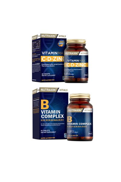 Nutraxin Vitamin Max - Vitamin C and D and Zinc Supplement 60 Tablets + Vitamin B Complex 60 Tablets