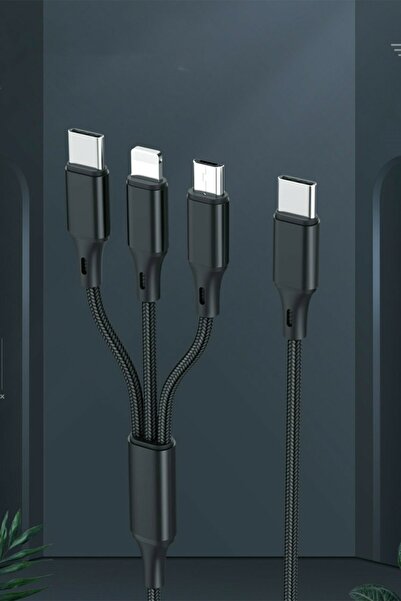 MEZİGARC Xiaomi Redmi 3s Uyumlu Type-c Micro Iphone 3in1 Çoklu Şarj Kablosu Hızlı Hasır Şarz Kablo