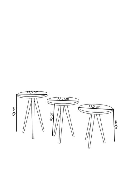 Remaks Yuvarlak Metal Ayaklı 3'lü Zigon Sehpa Çay Sehpası Servis Sehpası - Gri Mermer / Gold