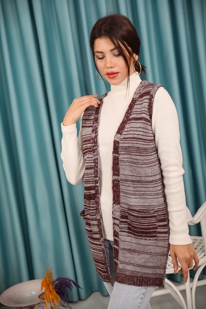 MAYSSTORE كارديجان طويل بني مختلط الألوان