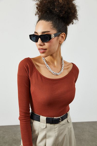 XHAN Women's Tile Boat Neck Crop Camisole Blouse 2KZK2-12049-16