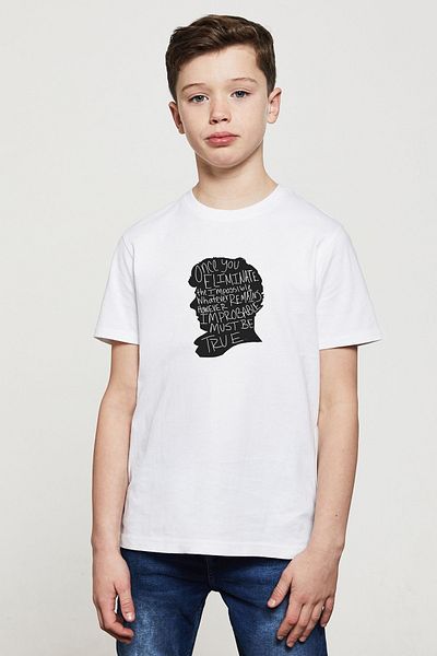 QIVI Tricou alb unisex pentru copii Sherlock Impossible imprimat