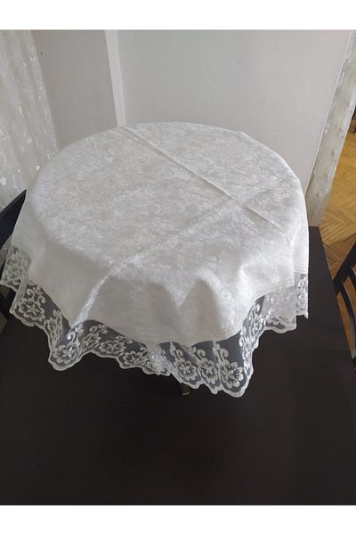 CEYDA Fiskos Cover Lace Edge Velvet Fabric Ecru Color 85x85cm