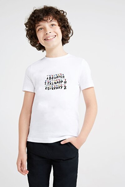 QIVI Stranger Things Estampa Alfabeto Fractalmw Štampano Unisex Kids White T-...
