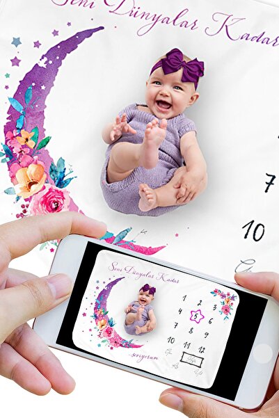 Moky Design Bebek Anı Battaniyesi Polar, Yenidoğan Aylık Konsept Fotoğraf Çekim Örtüsü 150x100 Cm