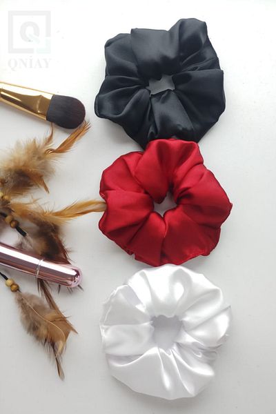 QNİAY Cool Satin Hair Elastic Scrunchy Σετ 3 τεμαχίων Κόκκινο Μαύρο Λευκό Χρώμα Βραδινό Φόρεμα Μπλούζα Αθλητικά Αξεσουάρ Σετ αγκράφες