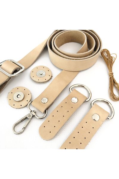alfa tasarım atölyesi Genuine Leather Bag Handle Silver Accessory (120 Cm), Magnetic Snap, Waxed Rope Set - Bone